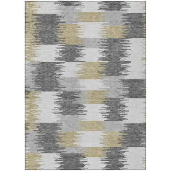 Gray And Silver Geometric Washable Indoor Outdoor Area Rug Photo 2