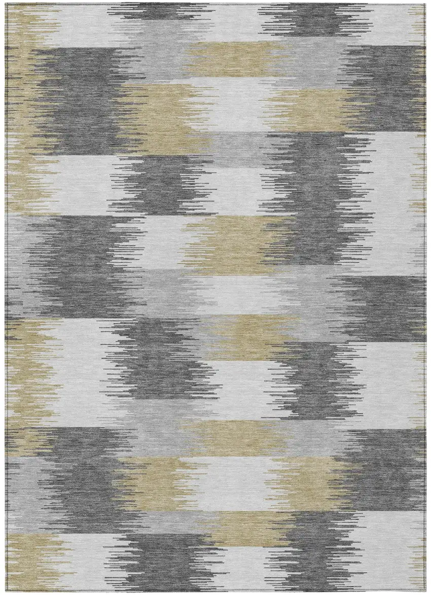 Gray And Silver Geometric Washable Indoor Outdoor Area Rug Photo 2
