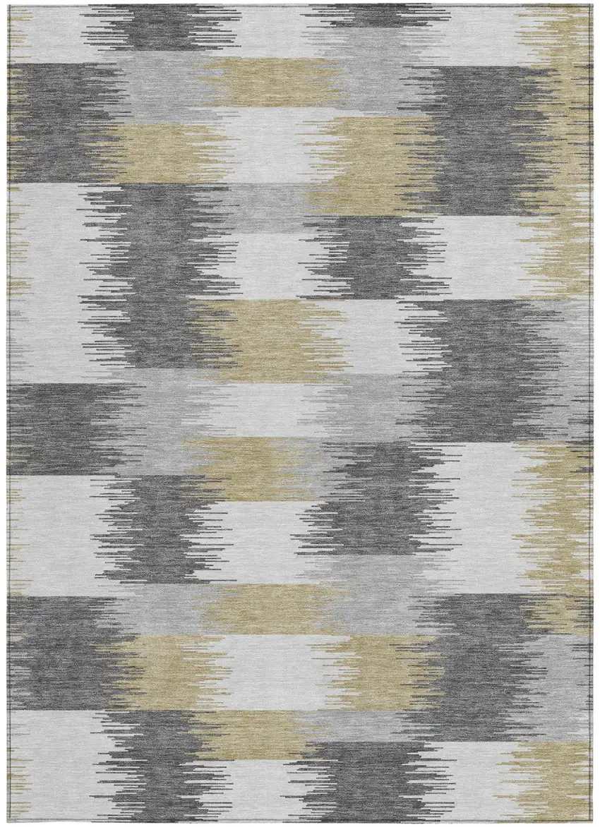 Gray And Silver Geometric Washable Indoor Outdoor Area Rug Photo 3