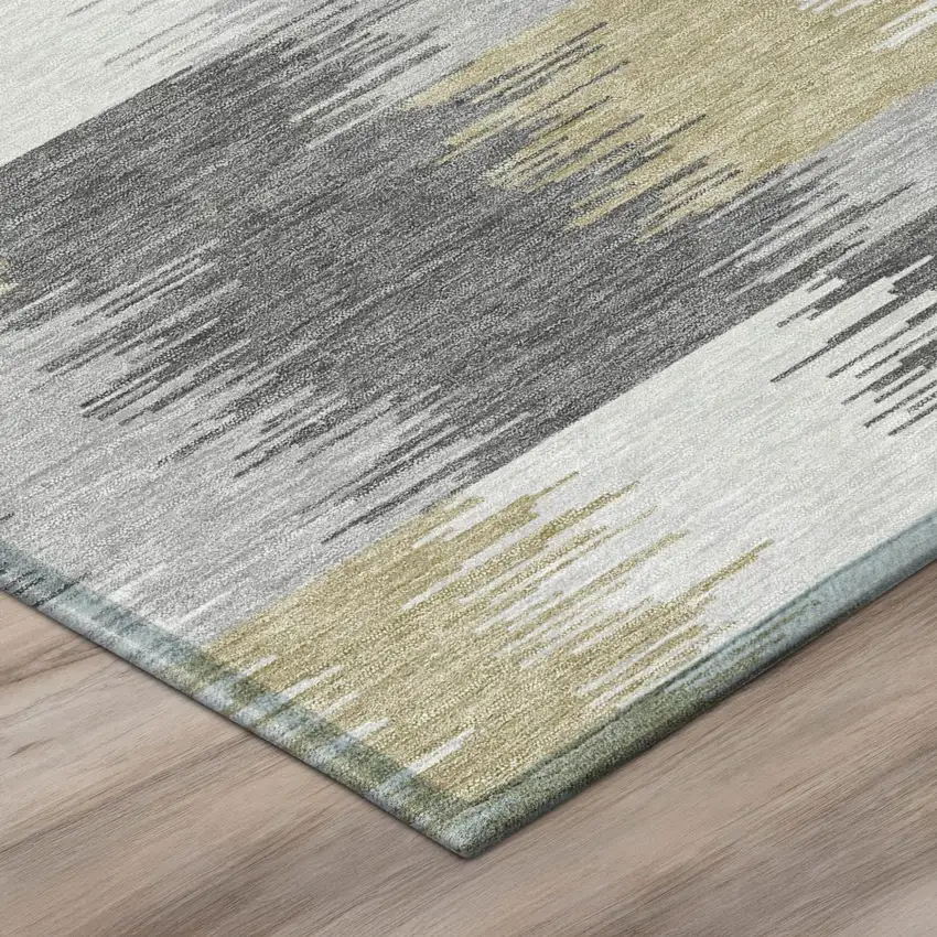 Gray And Silver Geometric Washable Indoor Outdoor Area Rug Photo 4