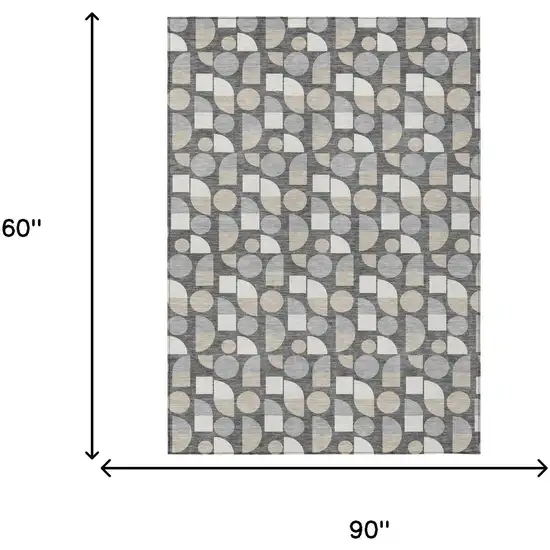 Gray And Silver Geometric Washable Indoor Outdoor Area Rug Photo 6