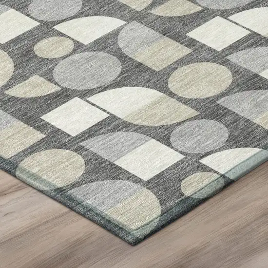 Gray And Silver Geometric Washable Indoor Outdoor Area Rug Photo 4