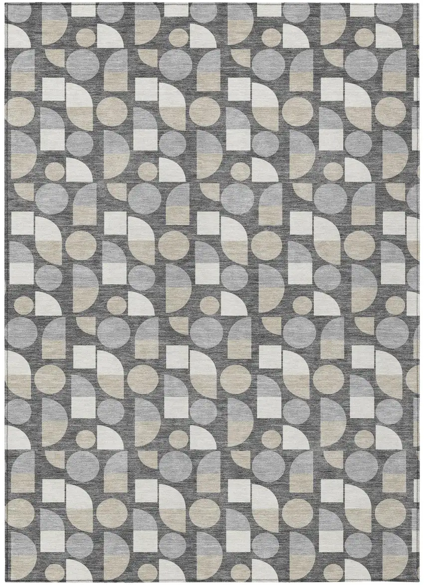 Gray And Silver Geometric Washable Indoor Outdoor Area Rug Photo 2