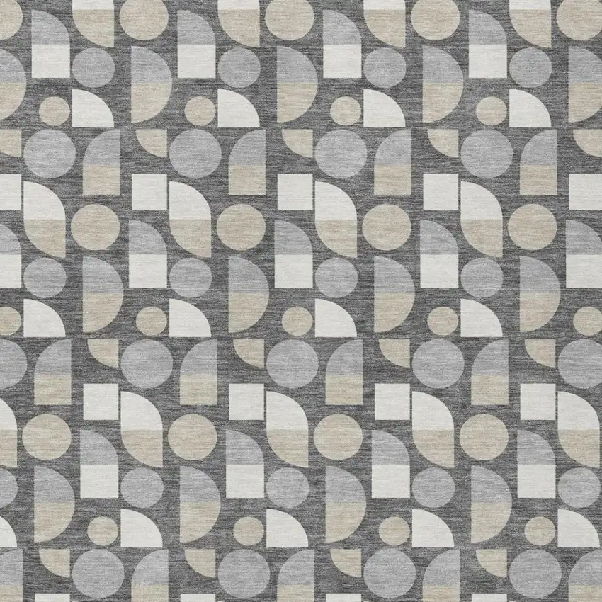 Gray And Silver Geometric Washable Indoor Outdoor Area Rug Photo 1