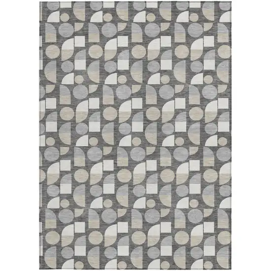 Gray And Silver Geometric Washable Indoor Outdoor Area Rug Photo 3