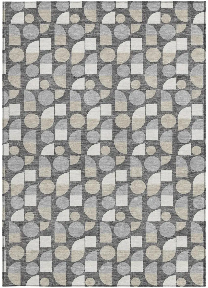 Gray And Silver Geometric Washable Indoor Outdoor Area Rug Photo 3