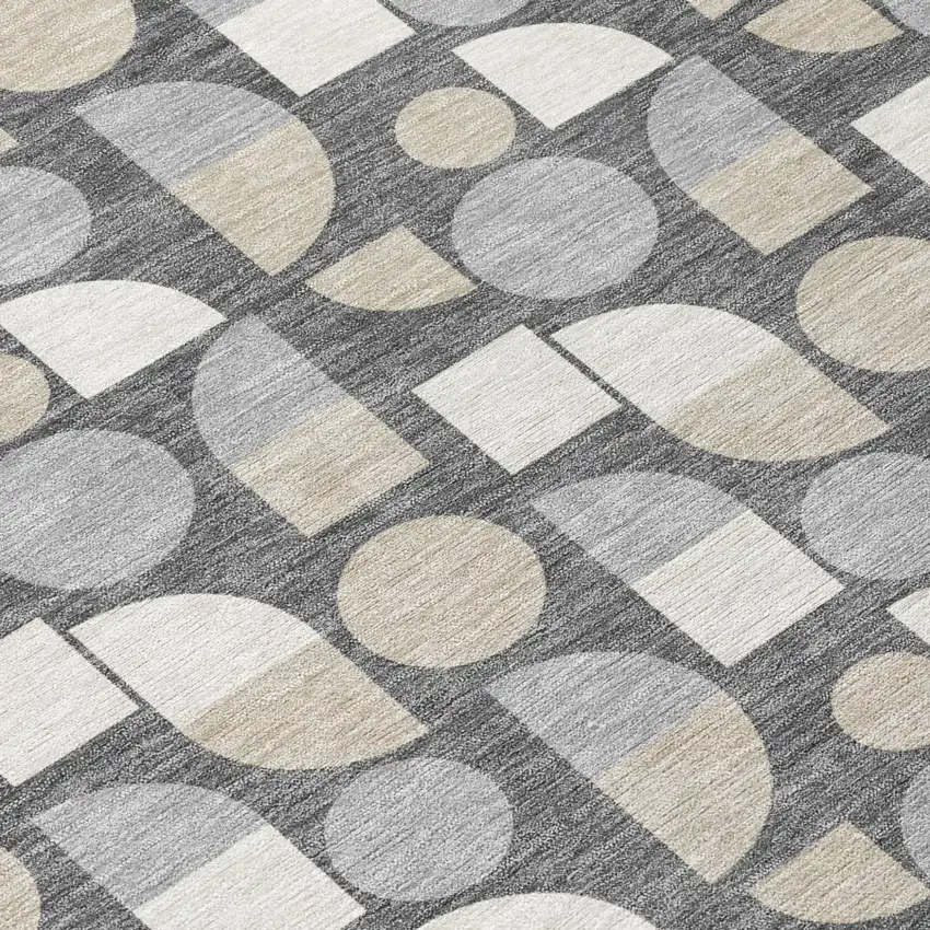 Gray And Silver Geometric Washable Indoor Outdoor Area Rug Photo 5