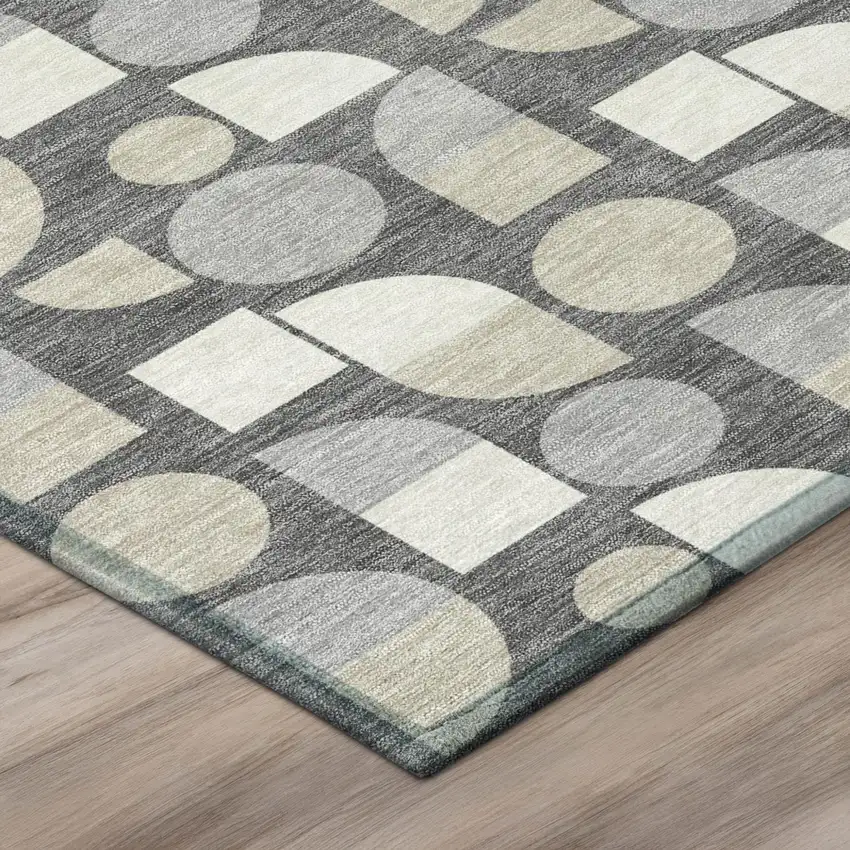 Gray And Silver Geometric Washable Indoor Outdoor Area Rug Photo 4