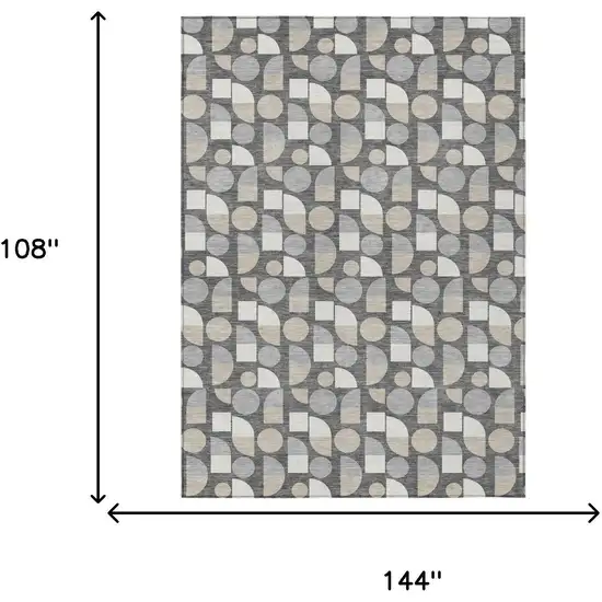 Gray And Silver Geometric Washable Indoor Outdoor Area Rug Photo 6
