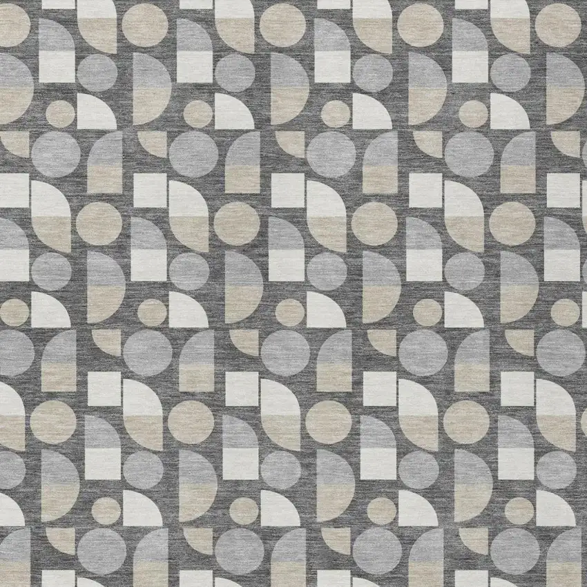 Gray And Silver Geometric Washable Indoor Outdoor Area Rug Photo 3