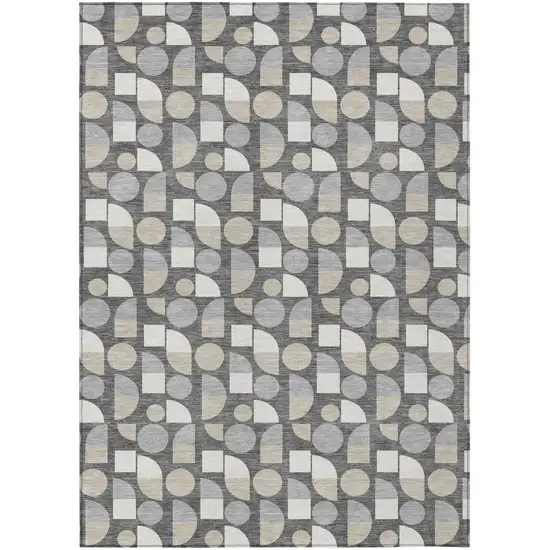 Gray And Silver Geometric Washable Indoor Outdoor Area Rug Photo 1