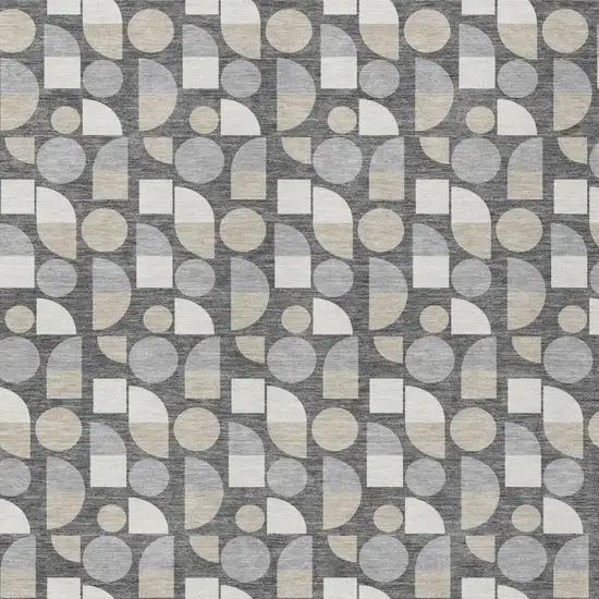 Gray And Silver Geometric Washable Indoor Outdoor Area Rug Photo 2