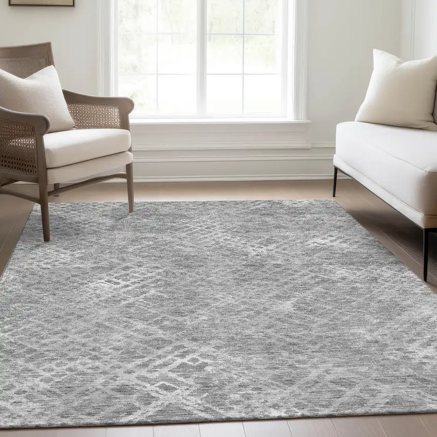 Gray And Silver Geometric Washable Indoor Outdoor Area Rug Photo 9
