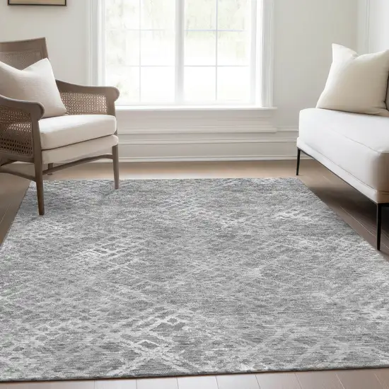 Gray And Silver Geometric Washable Indoor Outdoor Area Rug Photo 9