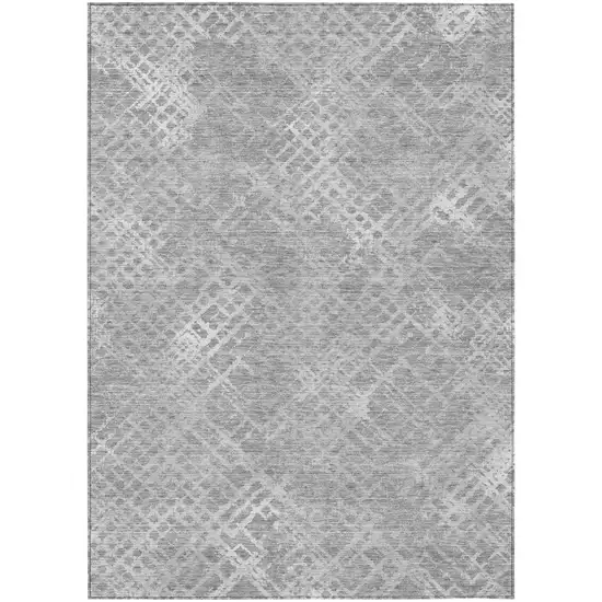 Gray And Silver Geometric Washable Indoor Outdoor Area Rug Photo 2