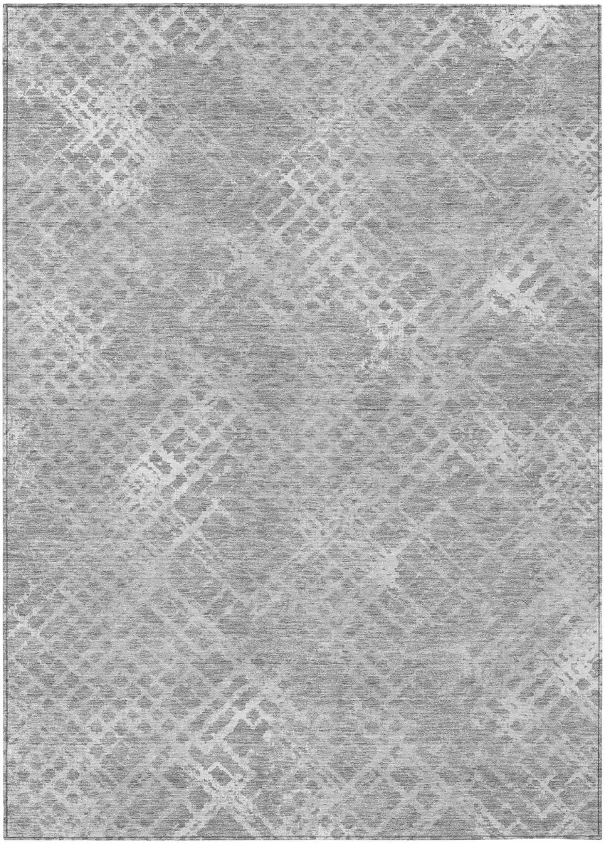 Gray And Silver Geometric Washable Indoor Outdoor Area Rug Photo 2