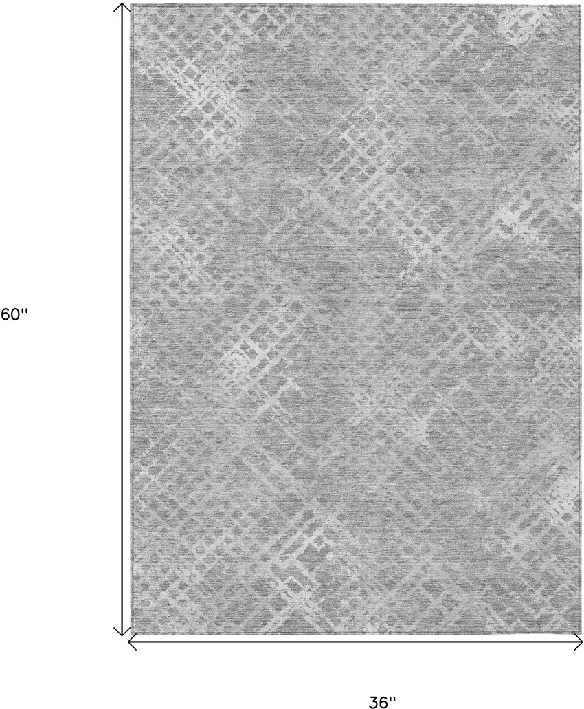 Gray And Silver Geometric Washable Indoor Outdoor Area Rug Photo 3