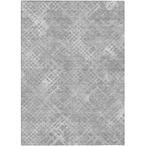 Photo of Gray And Silver Geometric Washable Indoor Outdoor Area Rug