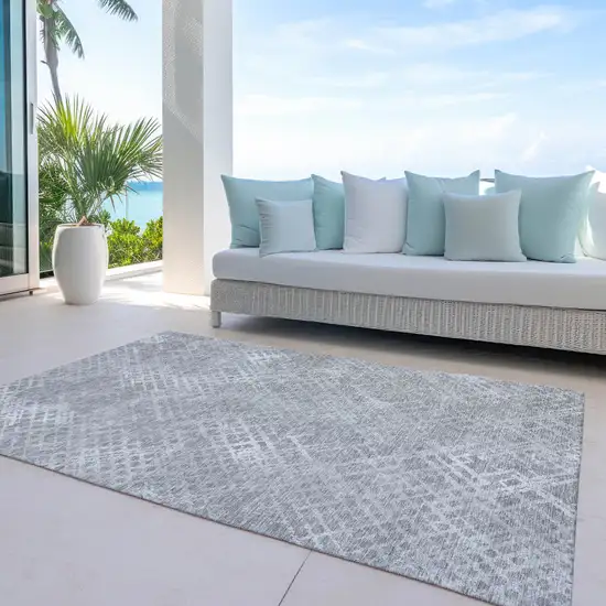 Gray And Silver Geometric Washable Indoor Outdoor Area Rug Photo 8