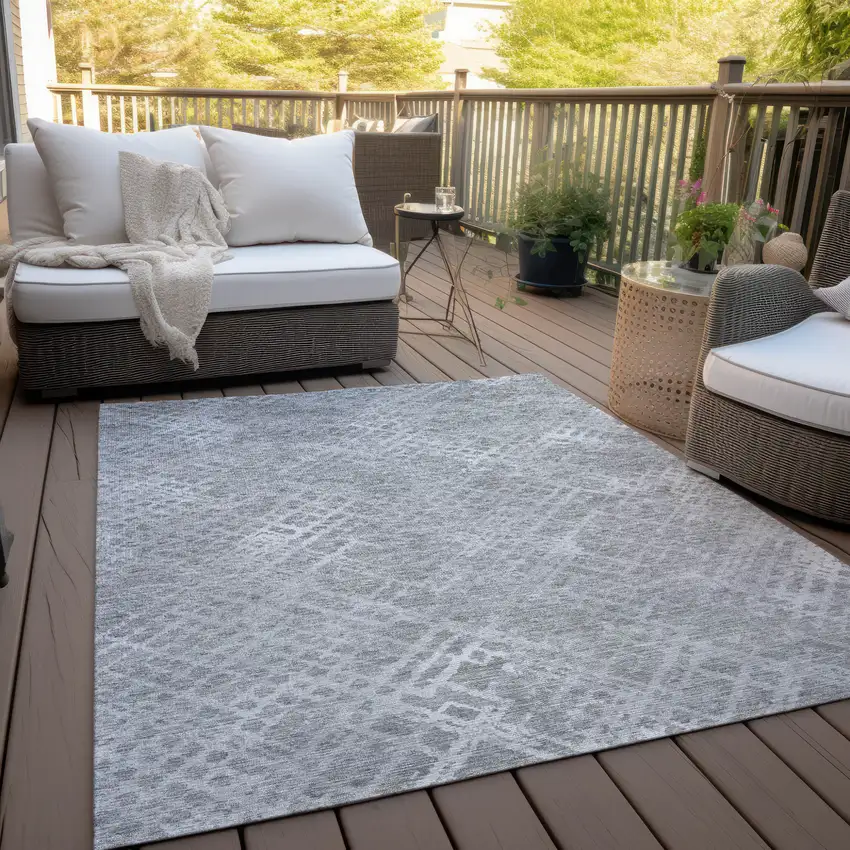 Gray And Silver Geometric Washable Indoor Outdoor Area Rug Photo 9