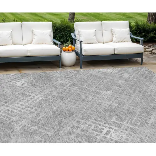 Gray And Silver Geometric Washable Indoor Outdoor Area Rug Photo 1