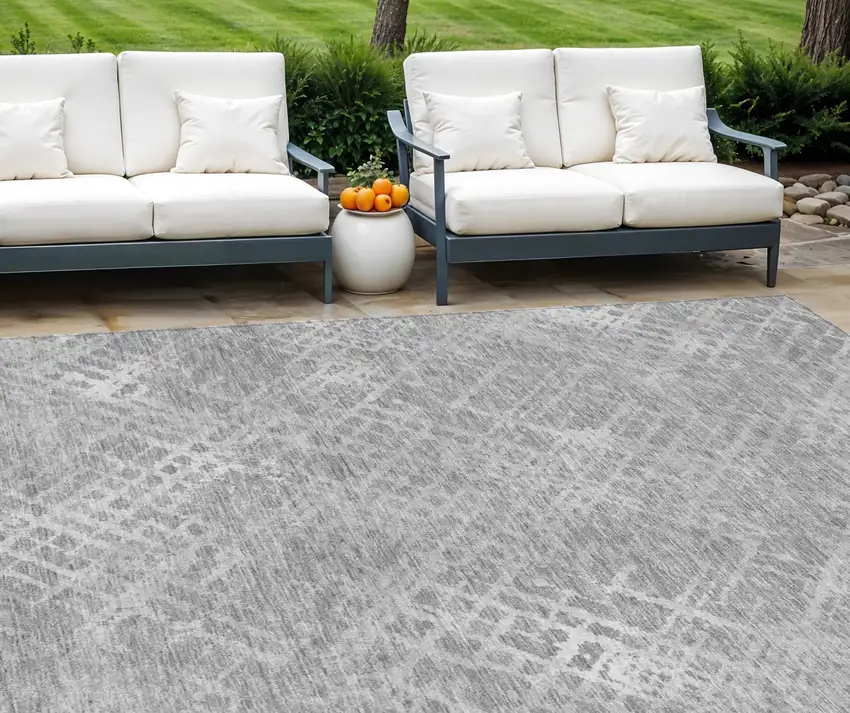Gray And Silver Geometric Washable Indoor Outdoor Area Rug Photo 1