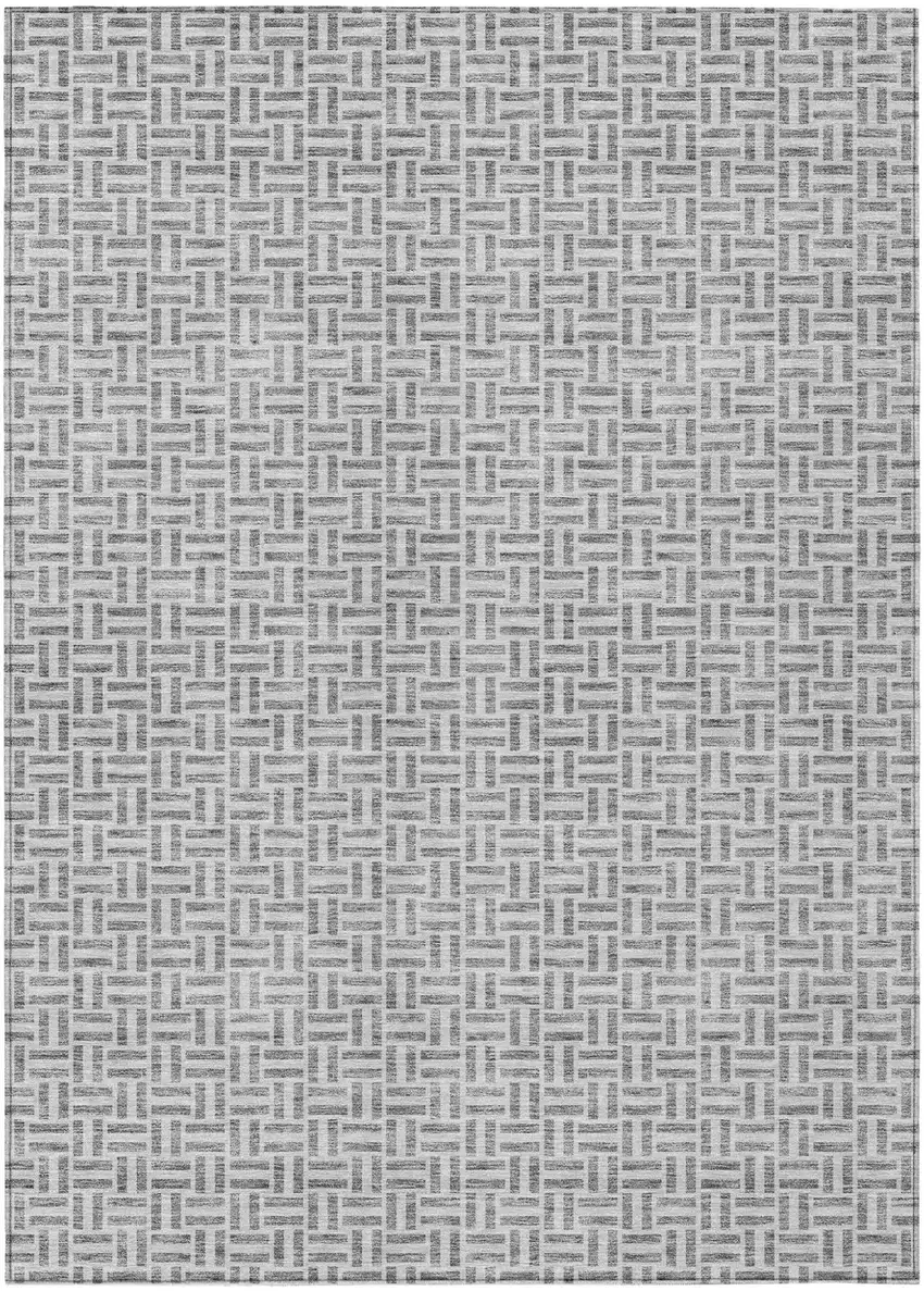 Gray And Silver Geometric Washable Indoor Outdoor Area Rug Photo 2