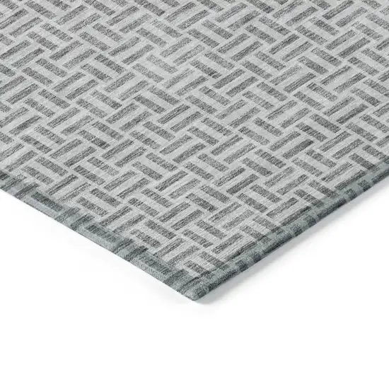Gray And Silver Geometric Washable Indoor Outdoor Area Rug Photo 5