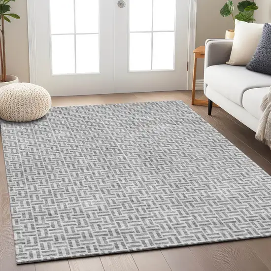 Gray And Silver Geometric Washable Indoor Outdoor Area Rug Photo 9