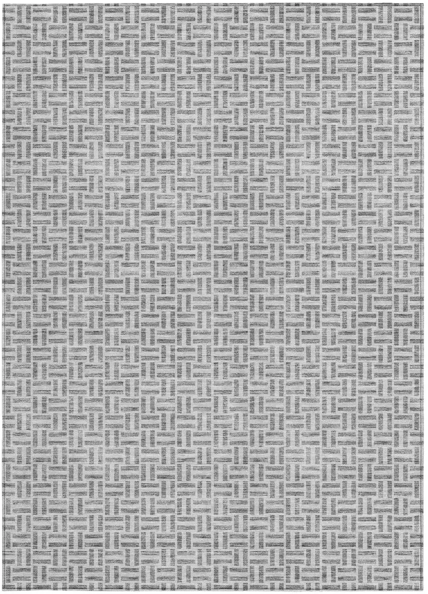 Gray And Silver Geometric Washable Indoor Outdoor Area Rug Photo 7
