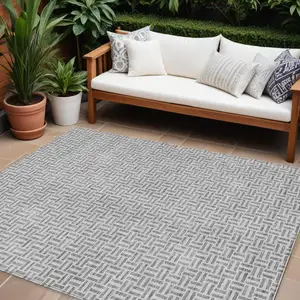Photo of Gray And Silver Geometric Washable Indoor Outdoor Area Rug
