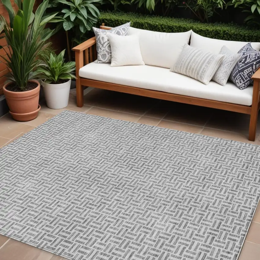 Gray And Silver Geometric Washable Indoor Outdoor Area Rug Photo 1