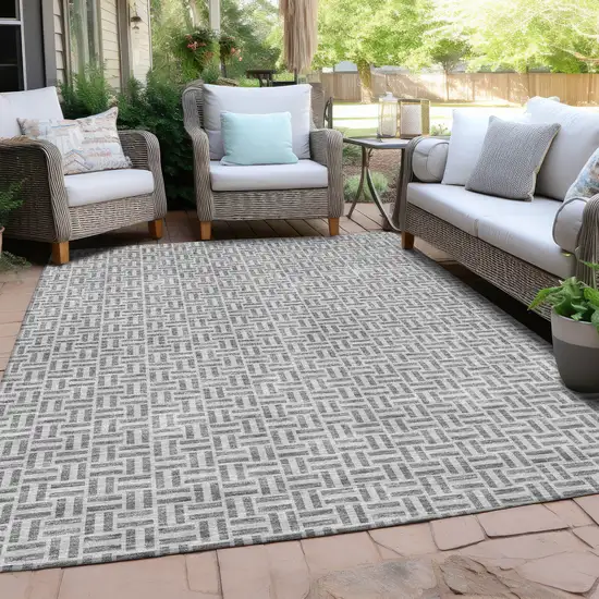 Gray And Silver Geometric Washable Indoor Outdoor Area Rug Photo 8