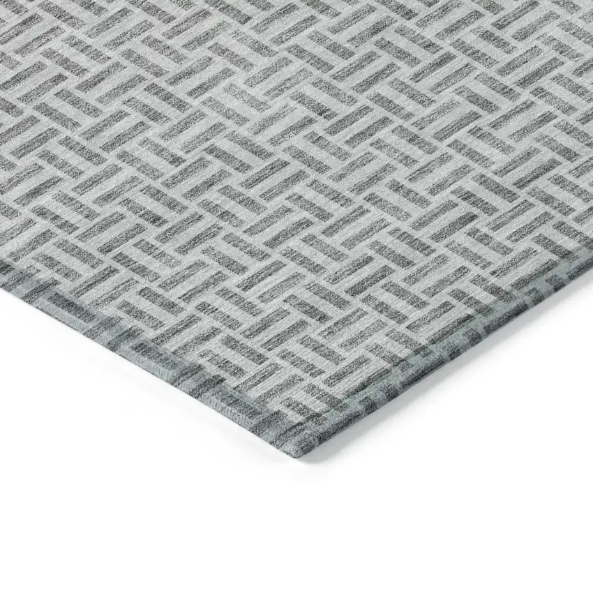 Gray And Silver Geometric Washable Indoor Outdoor Area Rug Photo 5