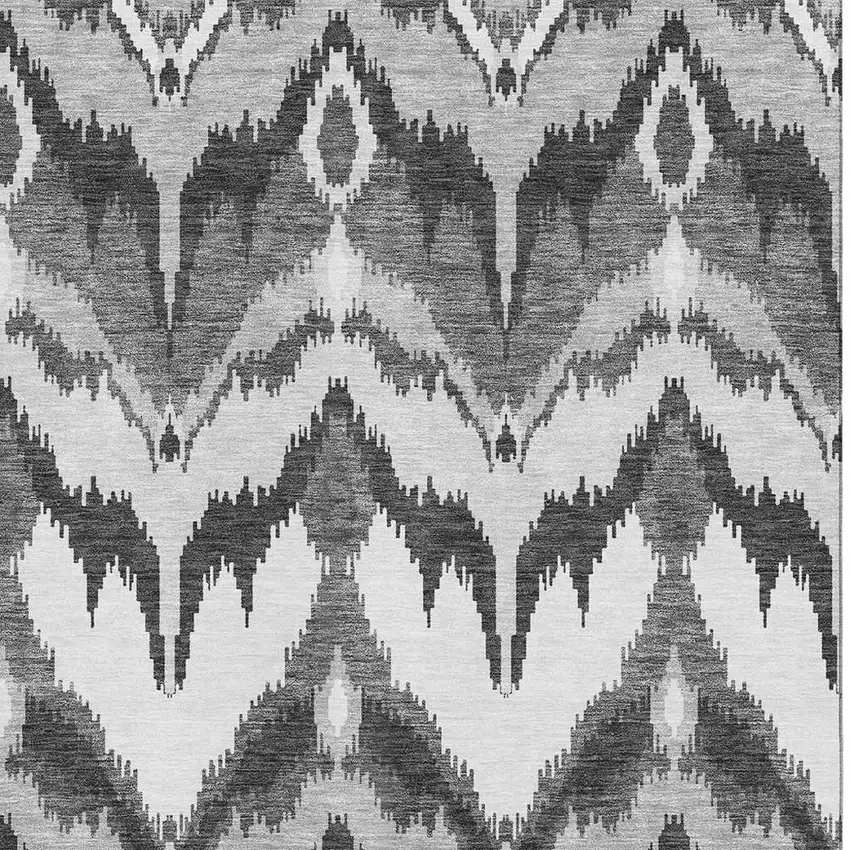 Gray And Silver Ikat Washable Area Rug With UV Protection Photo 4
