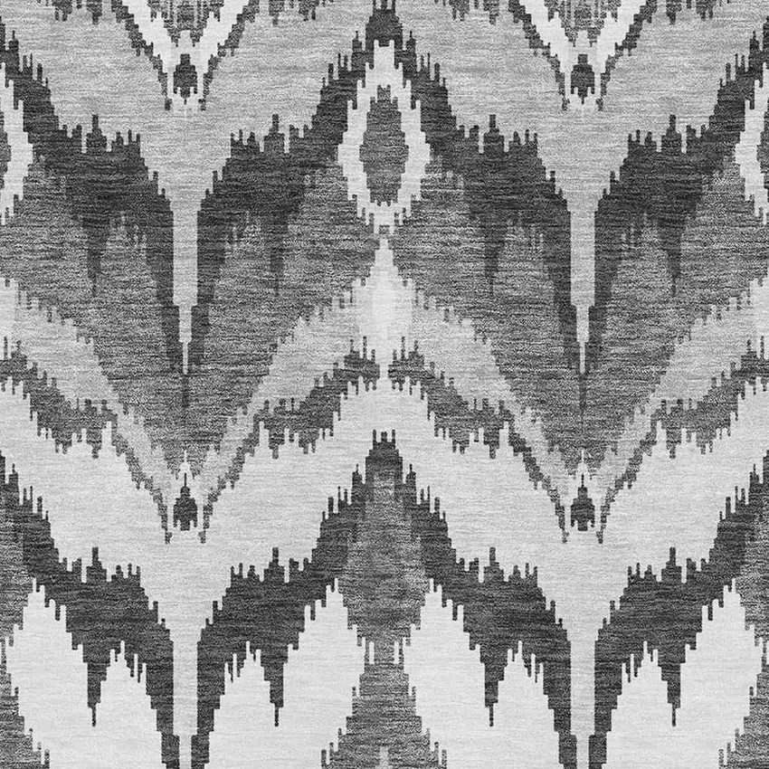 Gray And Silver Ikat Washable Area Rug With UV Protection Photo 3