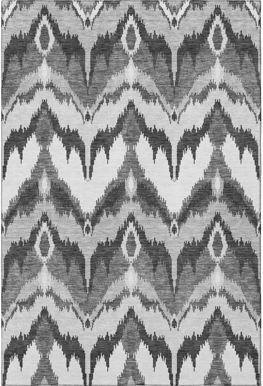 Gray And Silver Ikat Washable Area Rug With UV Protection Photo 4