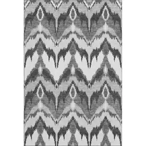 Photo of Gray And Silver Ikat Washable Area Rug With UV Protection
