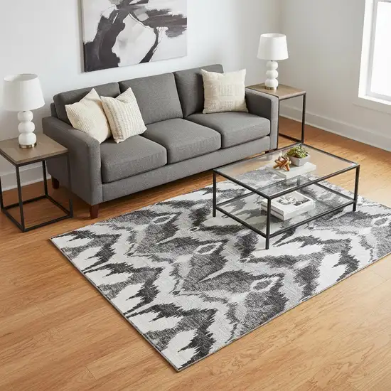 Gray And Silver Ikat Washable Area Rug With UV Protection Photo 2