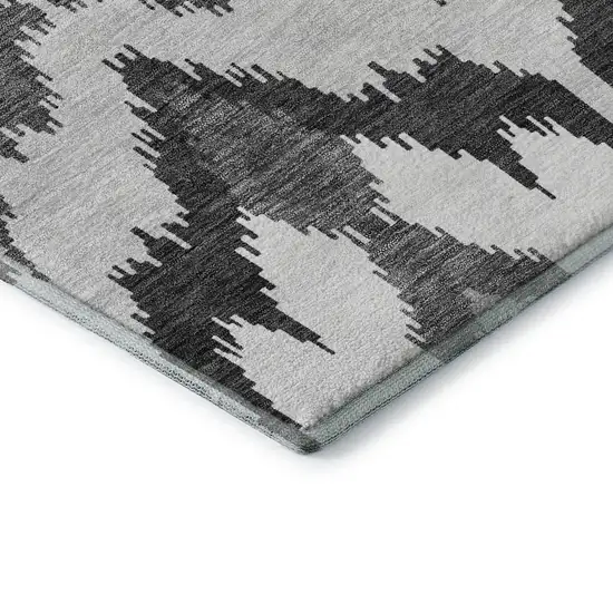 Gray And Silver Ikat Washable Area Rug With UV Protection Photo 8