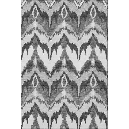 Gray And Silver Ikat Washable Area Rug With UV Protection Photo 4