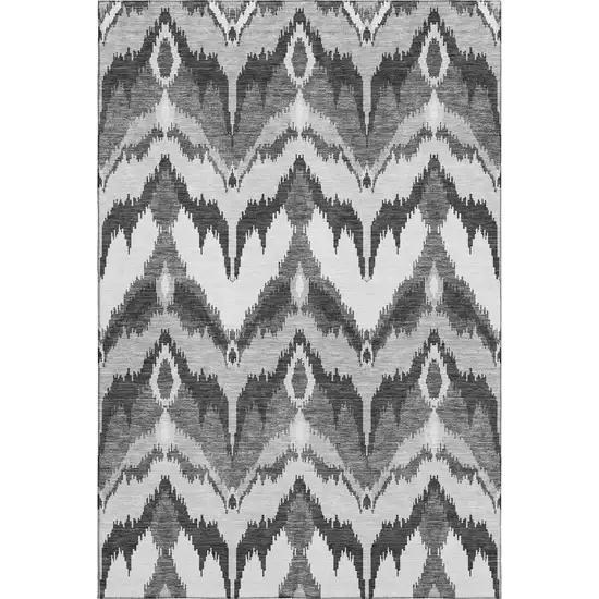 Gray And Silver Ikat Washable Area Rug With UV Protection Photo 1
