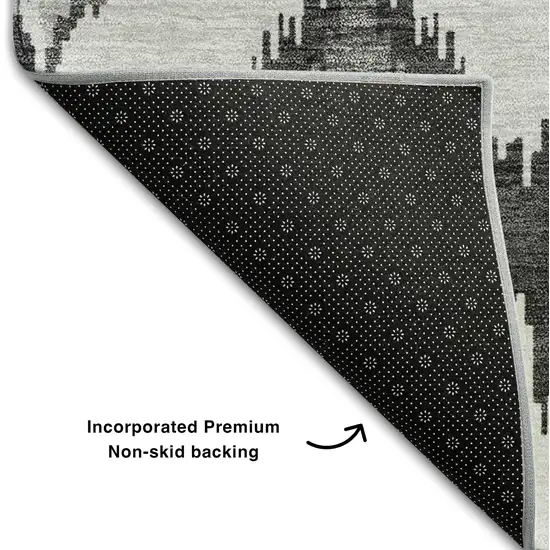 Gray And Silver Ikat Washable Area Rug With UV Protection Photo 7