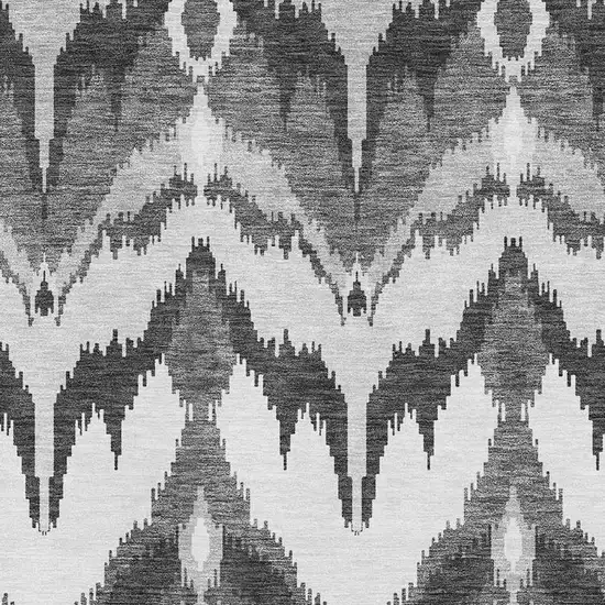 Gray And Silver Ikat Washable Area Rug With UV Protection Photo 3