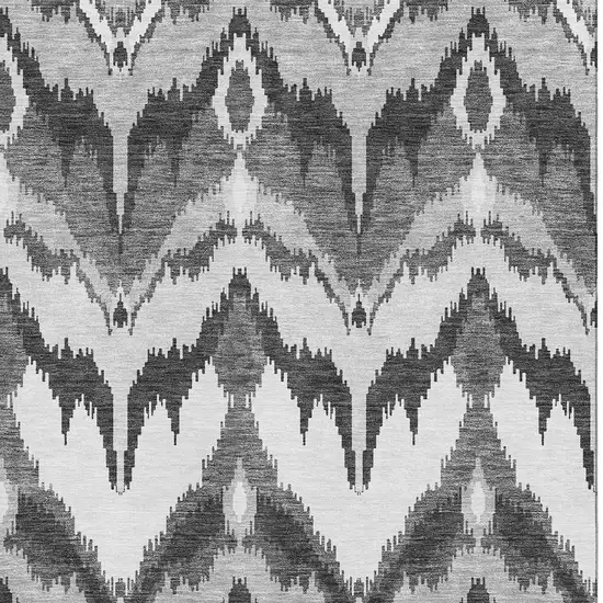 Gray And Silver Ikat Washable Area Rug With UV Protection Photo 4