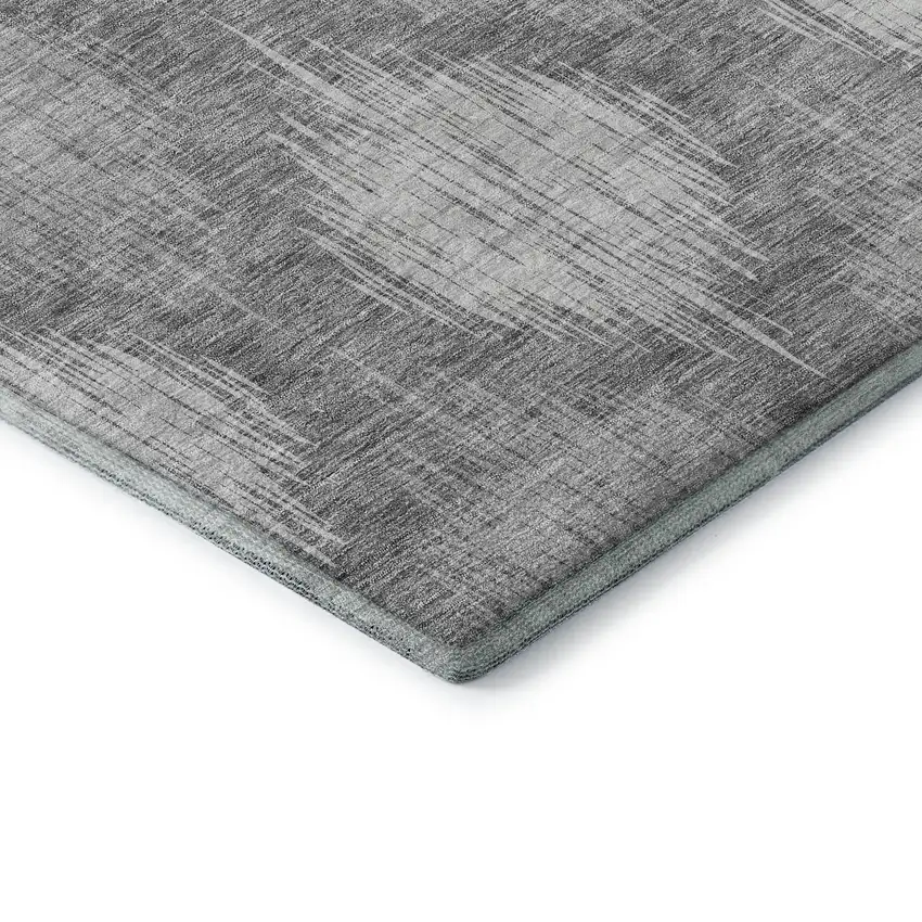 Gray And Silver Ikat Washable Area Rug With UV Protection Photo 8