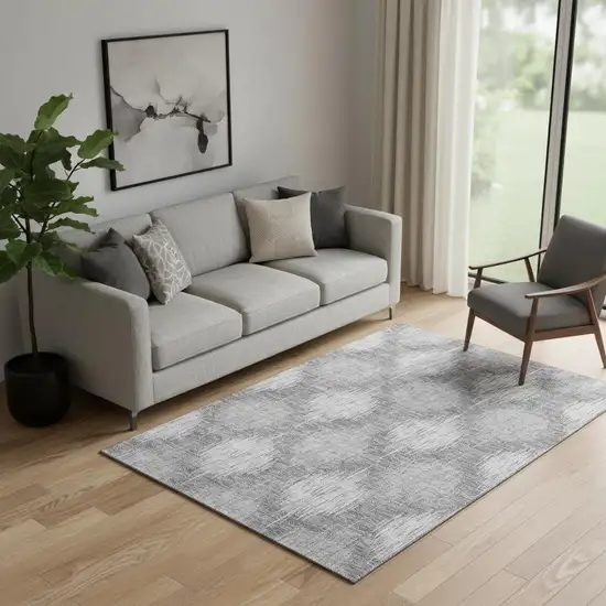 Gray And Silver Ikat Washable Area Rug With UV Protection Photo 1
