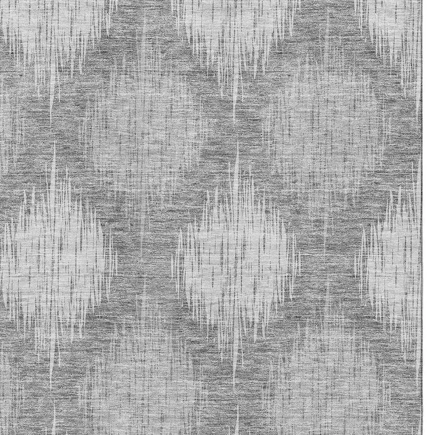 Gray And Silver Ikat Washable Area Rug With UV Protection Photo 3