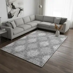 Photo of Gray And Silver Ikat Washable Area Rug With UV Protection