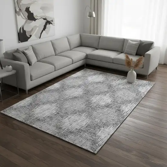 Gray And Silver Ikat Washable Area Rug With UV Protection Photo 2
